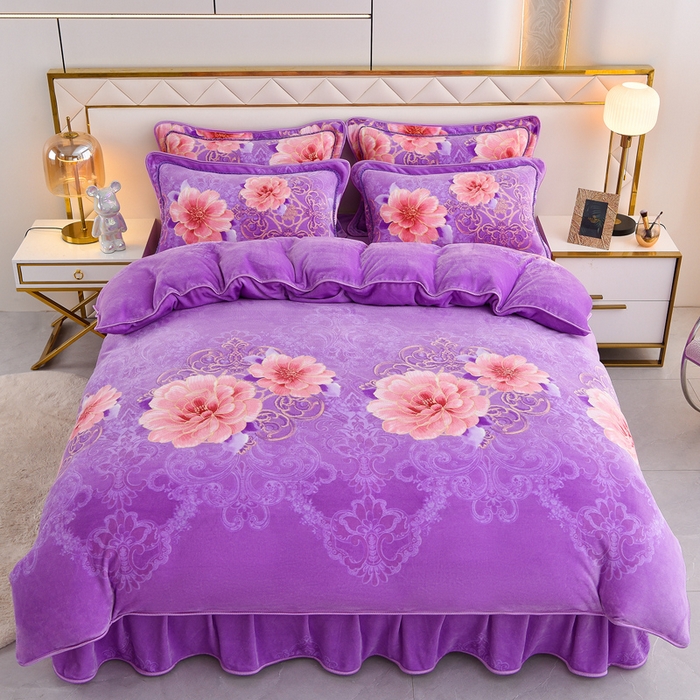 91家纺网 家纺一手货源 找家纺 2025新款牛奶绒印花床裙四件套系列-四件套 国色天香