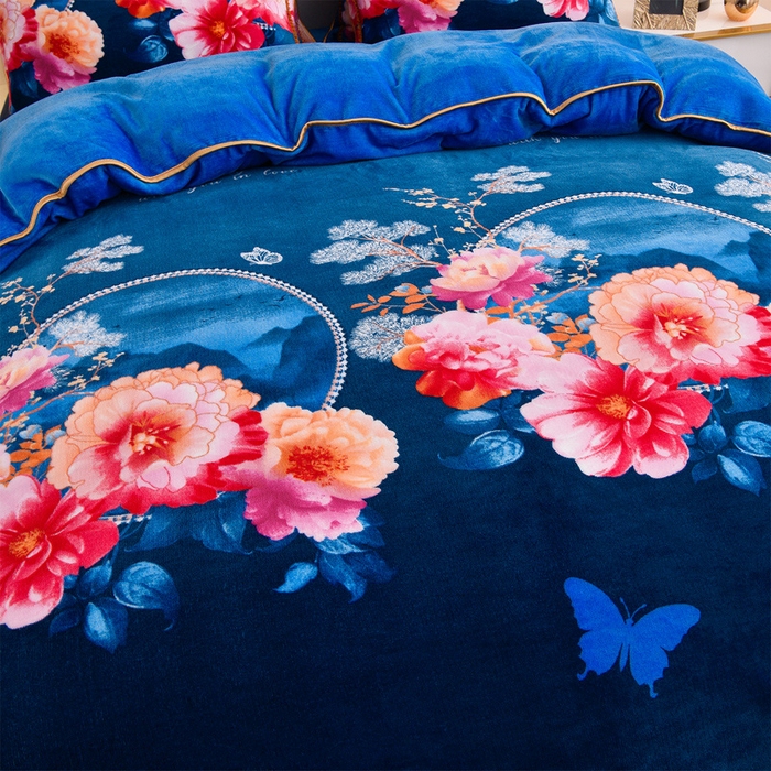 91家纺网 家纺一手货源 找家纺 2025新款牛奶绒印花床裙四件套系列-四件套 镜花水月