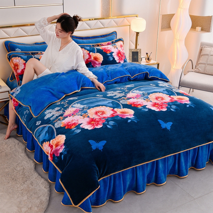 2025新款牛奶绒印花床裙四件套系列-四件套 镜花水月