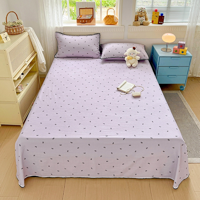 91家纺网 家纺一手货源 找家纺 逸林家纺《原希尔顿逸林》 2025新款云感皱皱纱镂空花边床单单品床单单件单床单 小紫情调