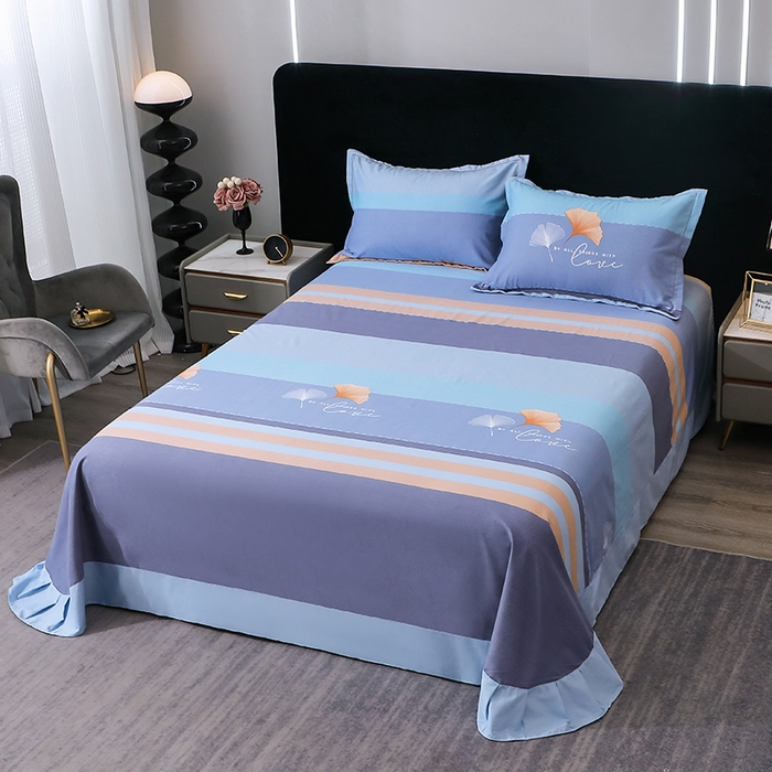 91家纺网 家纺一手货源 找家纺 馨雅家纺 2025新款全棉纯棉磨毛系列床单单品床单单件单床单 若雨千叶-蓝