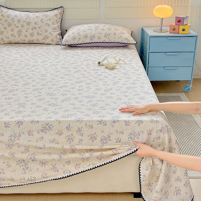 91家纺网 家纺一手货源 找家纺 逸林家纺《原希尔顿逸林》 2025新款云感皱皱纱镂空花边床单单品床单单件单床单 紫魅