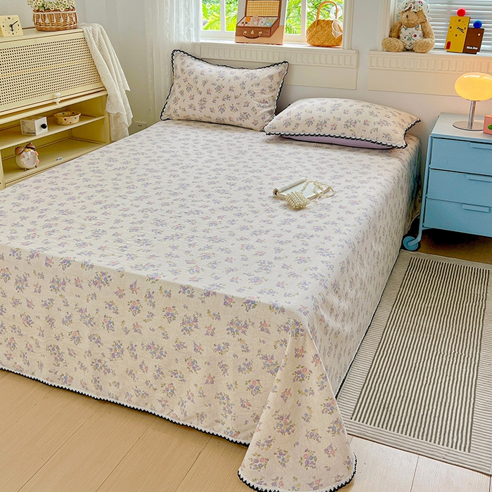 91家纺网 家纺一手货源 找家纺 逸林家纺《原希尔顿逸林》 2025新款云感皱皱纱镂空花边床单单品床单单件单床单 紫魅