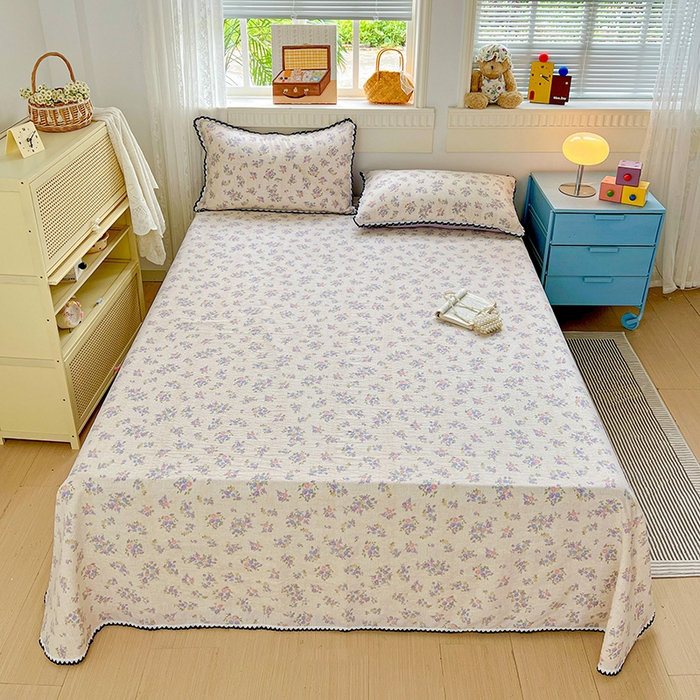 91家纺网 家纺一手货源 找家纺 逸林家纺《原希尔顿逸林》 2025新款云感皱皱纱镂空花边床单单品床单单件单床单 紫魅