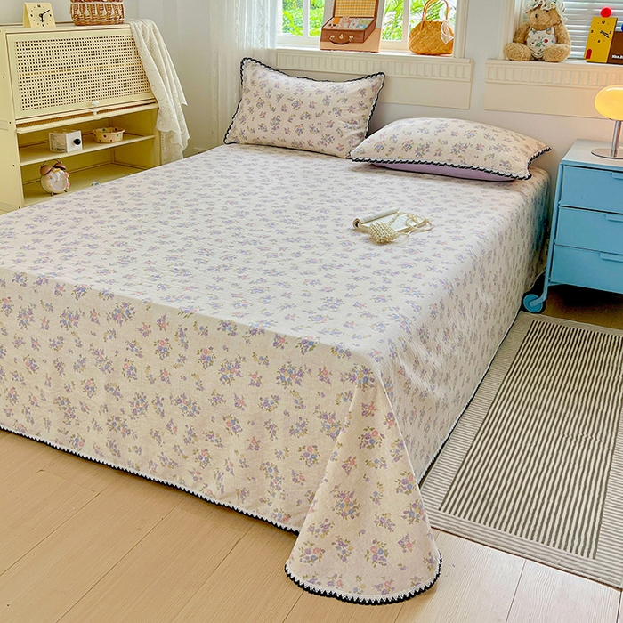 91家纺网 家纺一手货源 找家纺 逸林家纺《原希尔顿逸林》 2025新款云感皱皱纱镂空花边床单单品床单单件单床单 紫魅