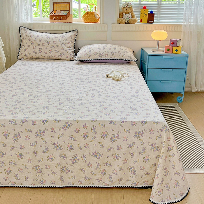 91家纺网 家纺一手货源 找家纺 逸林家纺《原希尔顿逸林》 2025新款云感皱皱纱镂空花边床单单品床单单件单床单 紫魅