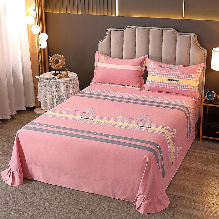 91家纺网 家纺一手货源 找家纺 馨雅家纺 2025新款全棉纯棉磨毛系列床单单品床单单件单床单 伊拉小镇-粉