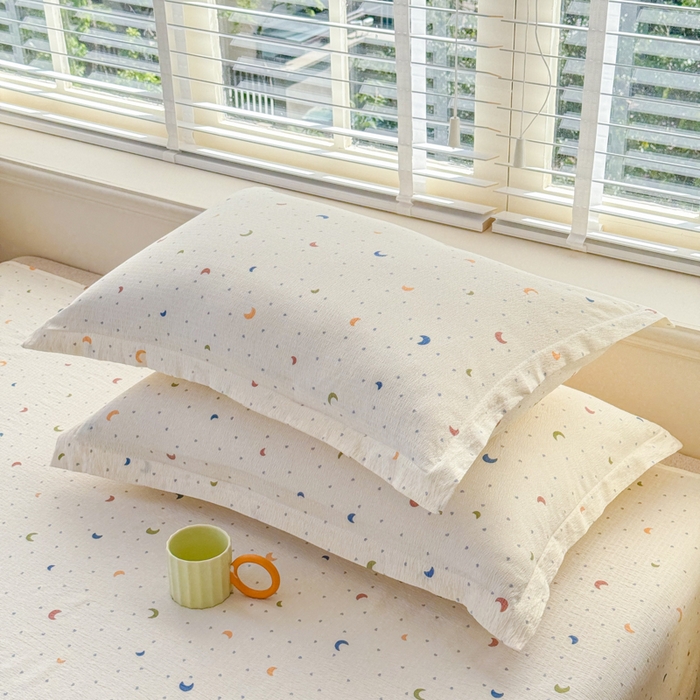 91家纺网 家纺一手货源 找家纺 （总）一诺家居 2025新款A类云感双层纱针织棉印花母婴级裸睡床单三件套 量大可优惠 量大可送货