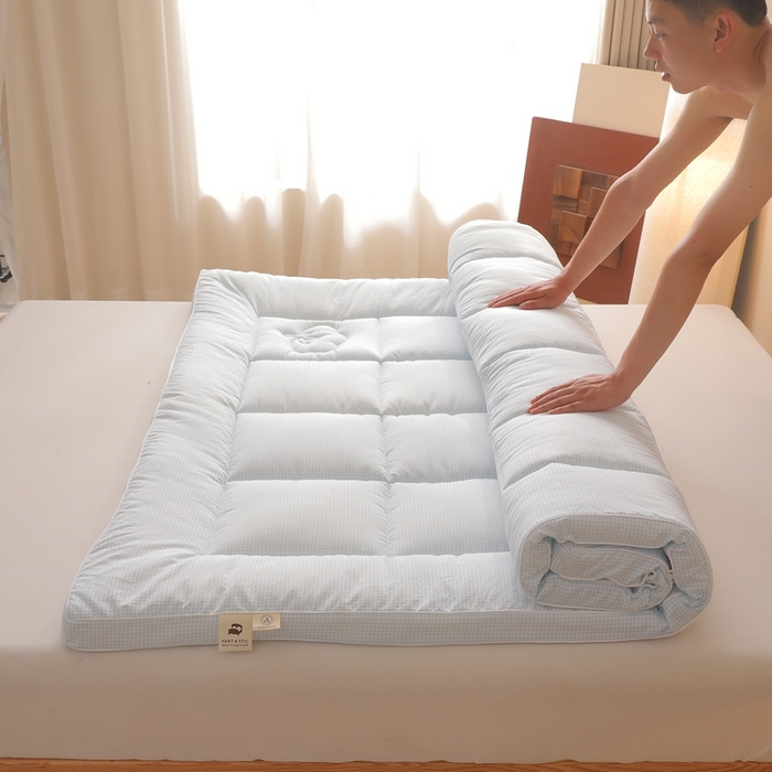 91家纺网 家纺一手货源 找家纺 老帅的工厂店 2025新款小格子款棉花床垫软床褥 白色