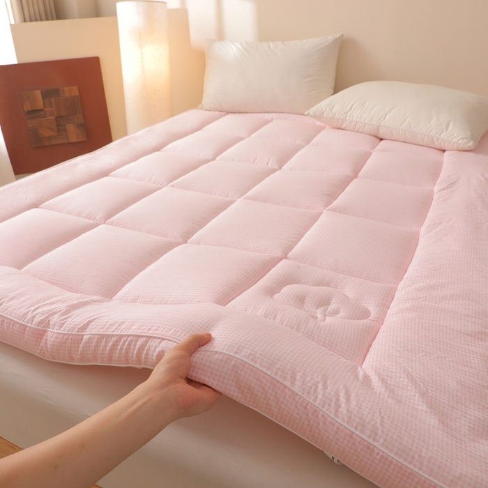 91家纺网 家纺一手货源 找家纺 老帅的工厂店 2025新款小格子款棉花床垫软床褥 粉色