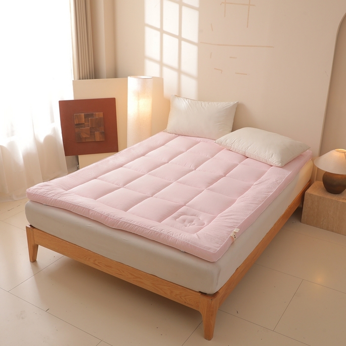 91家纺网 家纺一手货源 找家纺 老帅的工厂店 2025新款小格子款棉花床垫软床褥 粉色