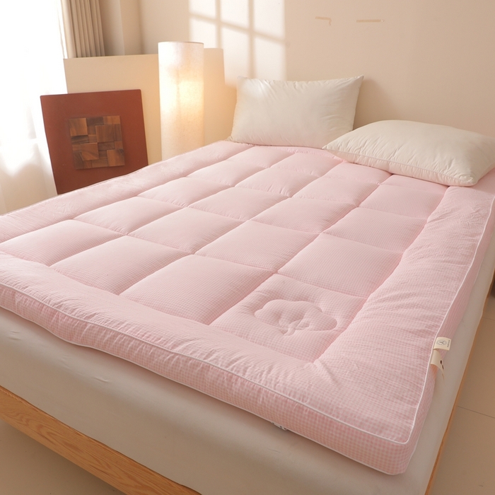 91家纺网 家纺一手货源 找家纺 老帅的工厂店 2025新款小格子款棉花床垫软床褥 粉色