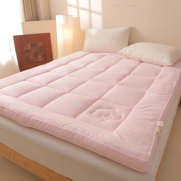 91家纺网 家纺一手货源 找家纺 老帅的工厂店 2025新款小格子款棉花床垫软床褥 粉色