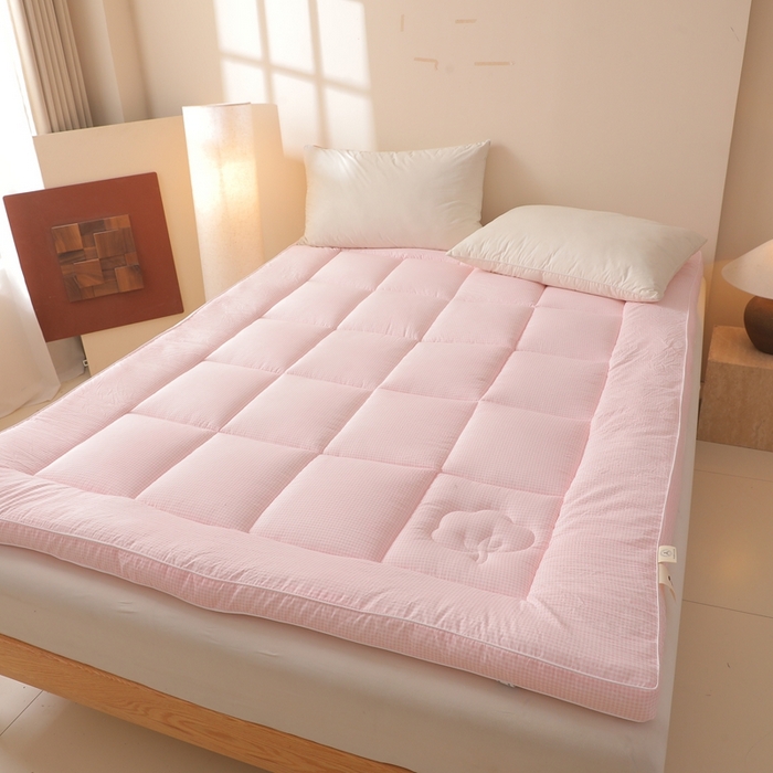 91家纺网 家纺一手货源 找家纺 老帅的工厂店 2025新款小格子款棉花床垫软床褥 粉色