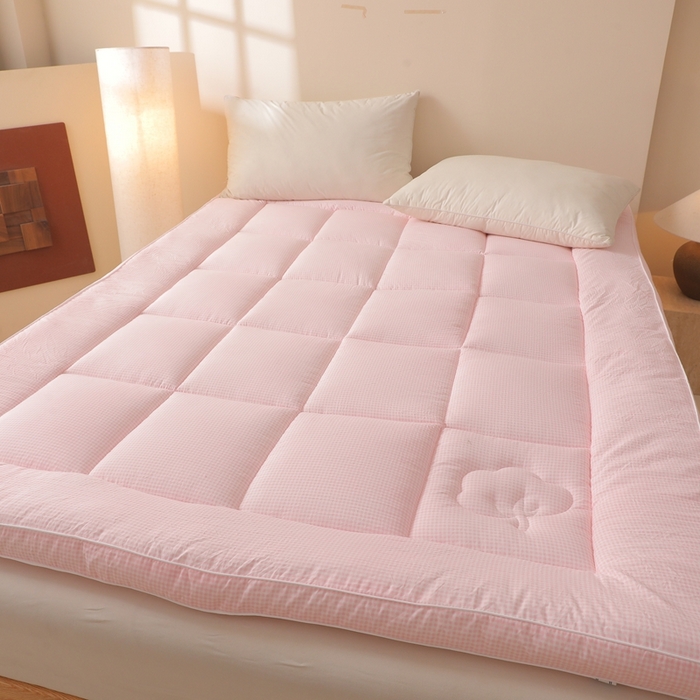 91家纺网 家纺一手货源 找家纺 老帅的工厂店 2025新款小格子款棉花床垫软床褥 粉色