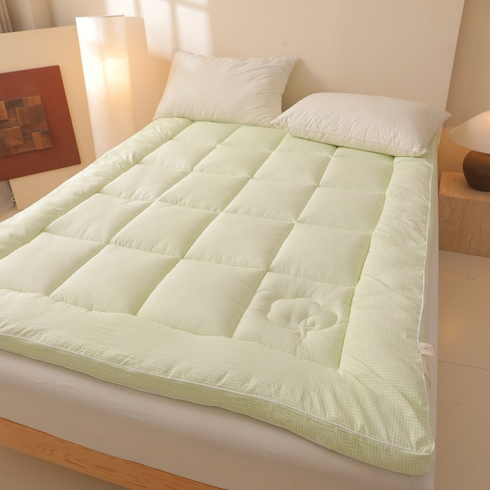 91家纺网 家纺一手货源 找家纺 老帅的工厂店 2025新款小格子款棉花床垫软床褥 绿色