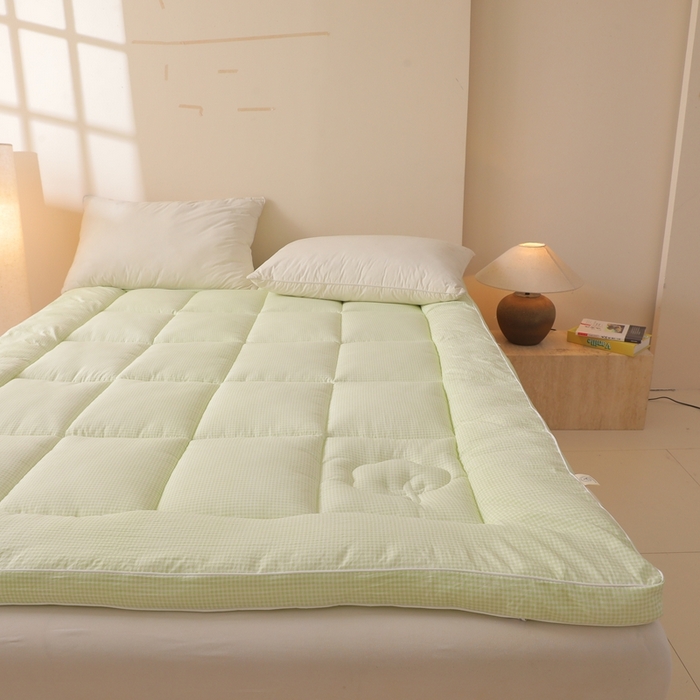 91家纺网 家纺一手货源 找家纺 老帅的工厂店 2025新款小格子款棉花床垫软床褥 绿色