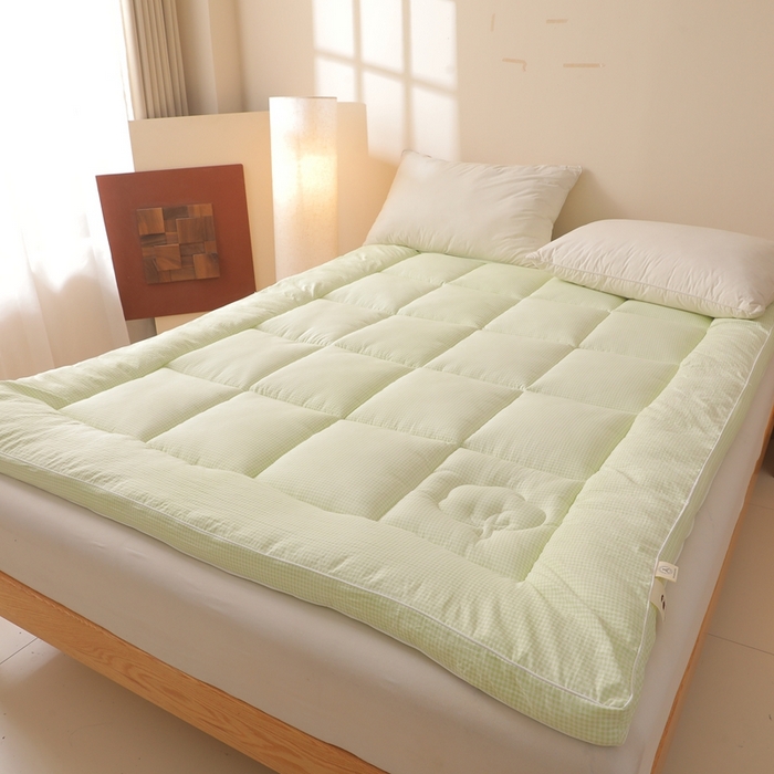 91家纺网 家纺一手货源 找家纺 老帅的工厂店 2025新款小格子款棉花床垫软床褥 绿色