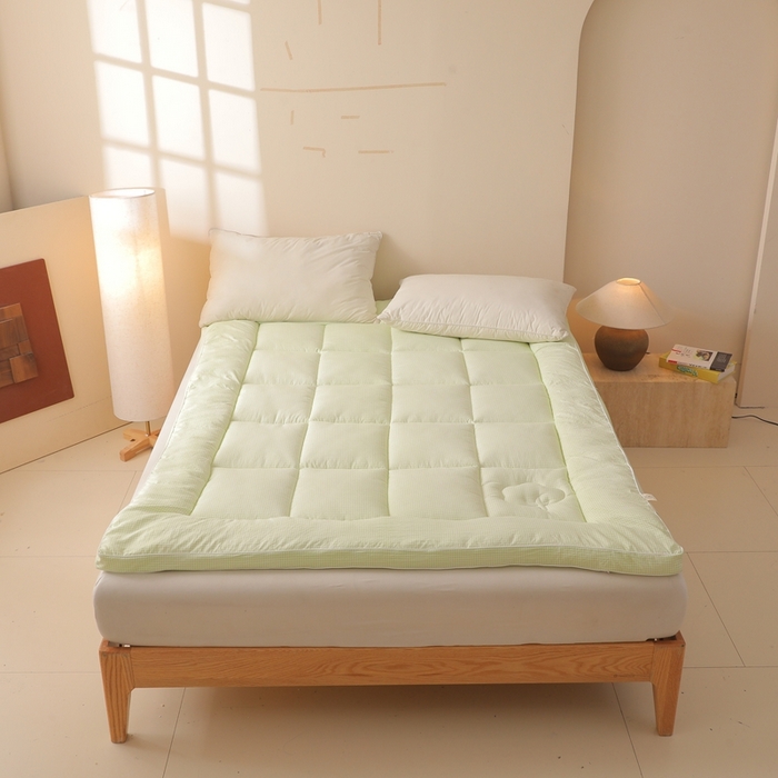 91家纺网 家纺一手货源 找家纺 老帅的工厂店 2025新款小格子款棉花床垫软床褥 绿色