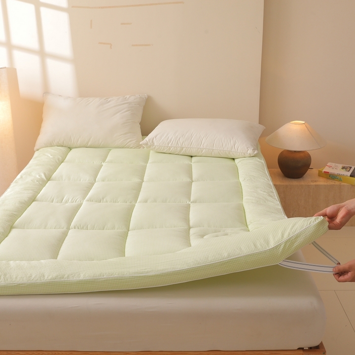 91家纺网 家纺一手货源 找家纺 老帅的工厂店 2025新款小格子款棉花床垫软床褥 绿色