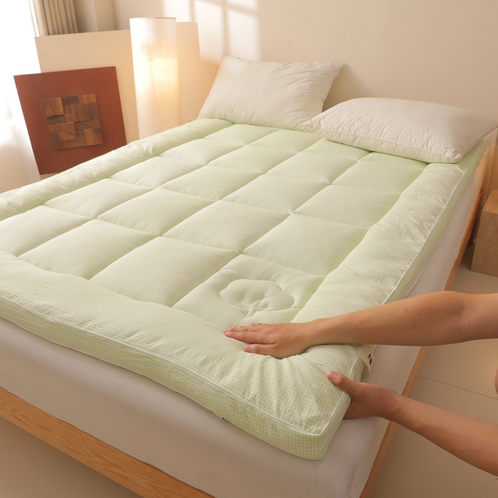 91家纺网 家纺一手货源 找家纺 老帅的工厂店 2025新款小格子款棉花床垫软床褥 绿色