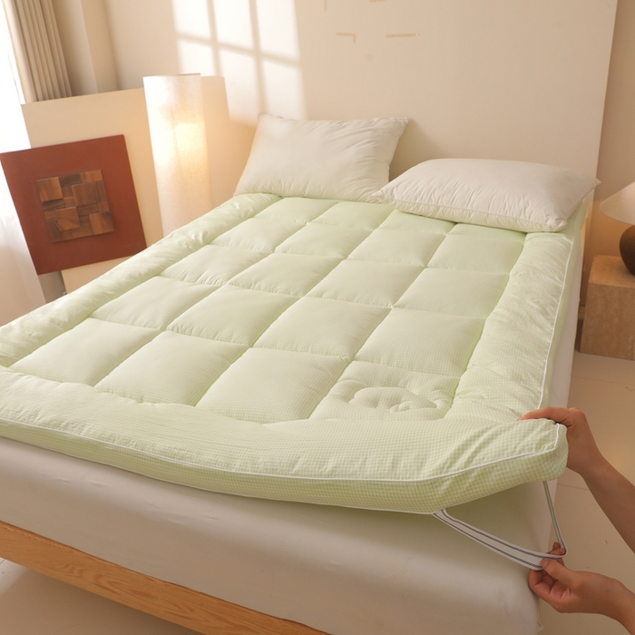 91家纺网 家纺一手货源 找家纺 老帅的工厂店 2025新款小格子款棉花床垫软床褥 绿色