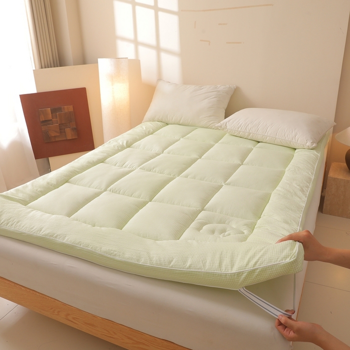 91家纺网 家纺一手货源 找家纺 老帅的工厂店 2025新款小格子款棉花床垫软床褥 绿色