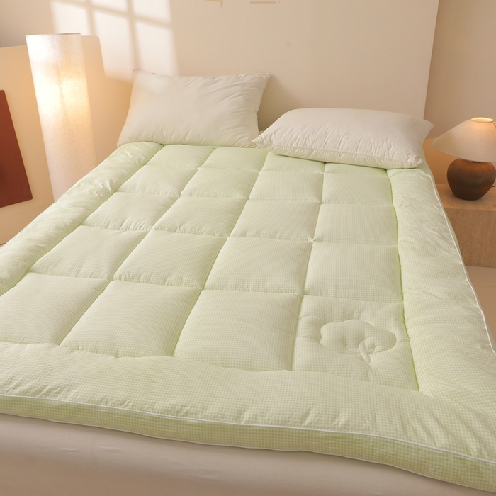 91家纺网 家纺一手货源 找家纺 老帅的工厂店 2025新款小格子款棉花床垫软床褥 绿色