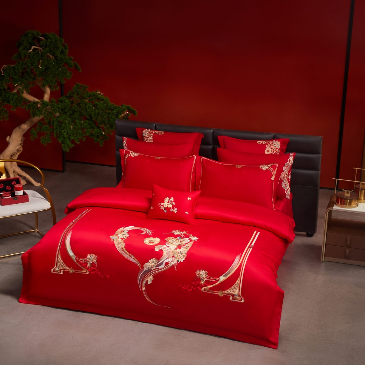 91家纺网 家纺一手货源 找家纺 （总）宏羽纺家纺 2025新款高支高密纯棉婚庆系列四件套