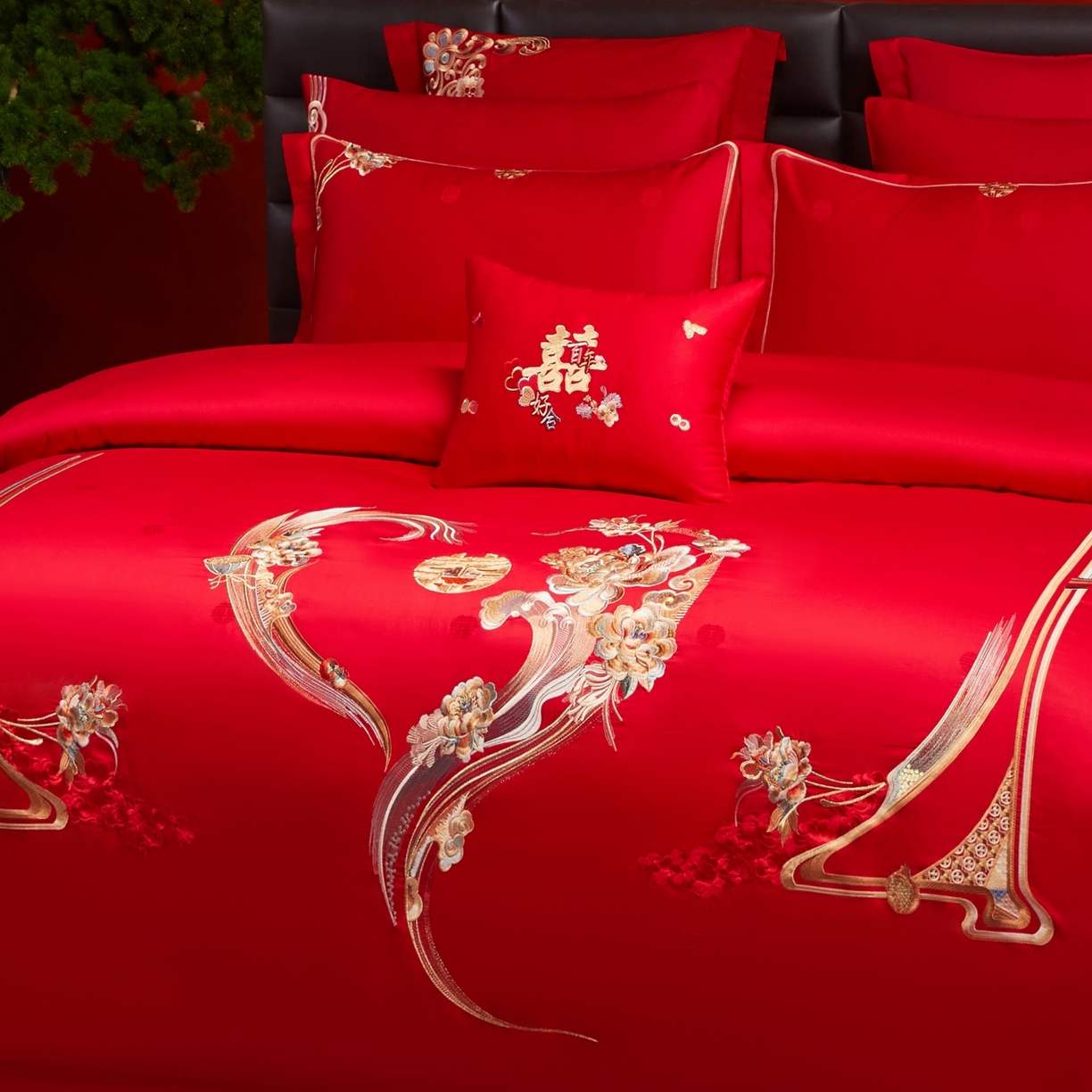 91家纺网 家纺一手货源 找家纺 （总）宏羽纺家纺 2025新款高支高密纯棉婚庆系列四件套