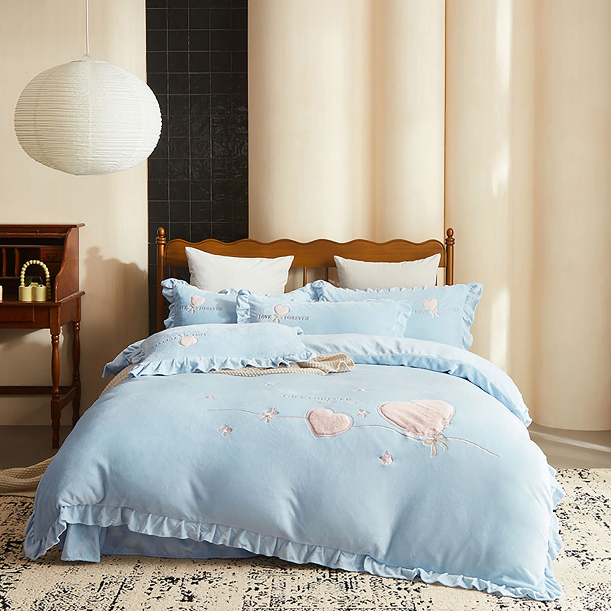 91家纺网 家纺一手货源 找家纺 卡初家居（原微来） 2025新款秋冬A类亲肤牛奶绒刺绣款四件套-暖阁系列（提供买家秀） 暖阁-繁星蓝