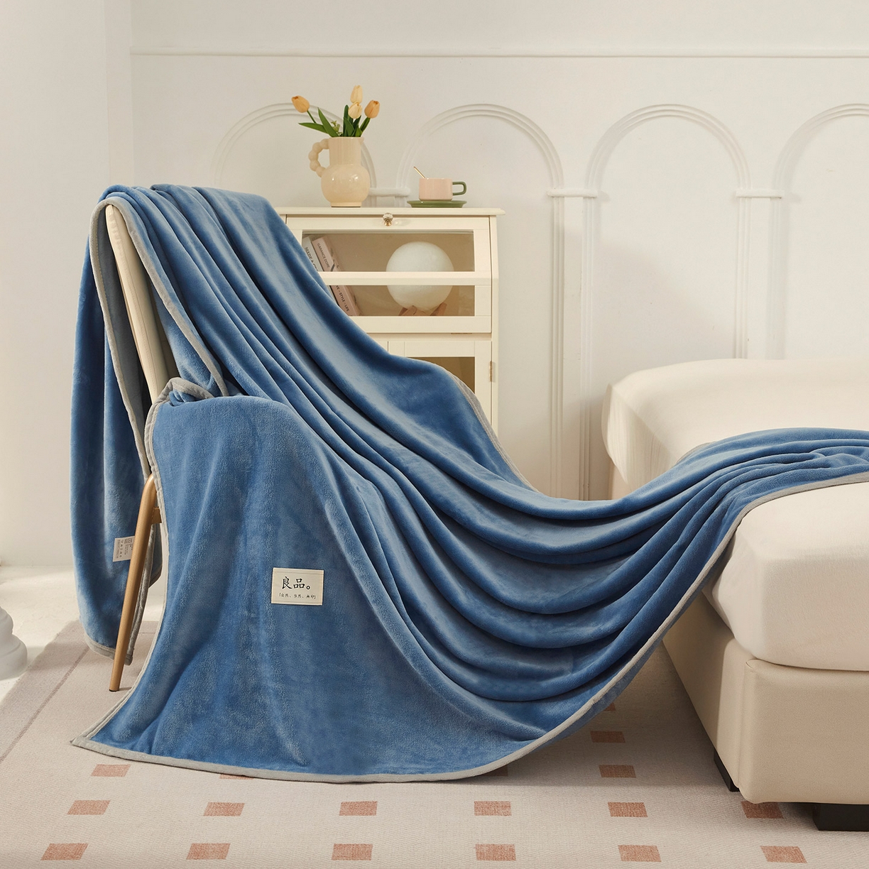 91家纺网 家纺一手货源 找家纺 悦织湾家纺 2025新款牛奶绒毛毯高克重日式良品盖毯毯子办公室休闲沙发毯跨境专供外贸出口 宝石蓝
