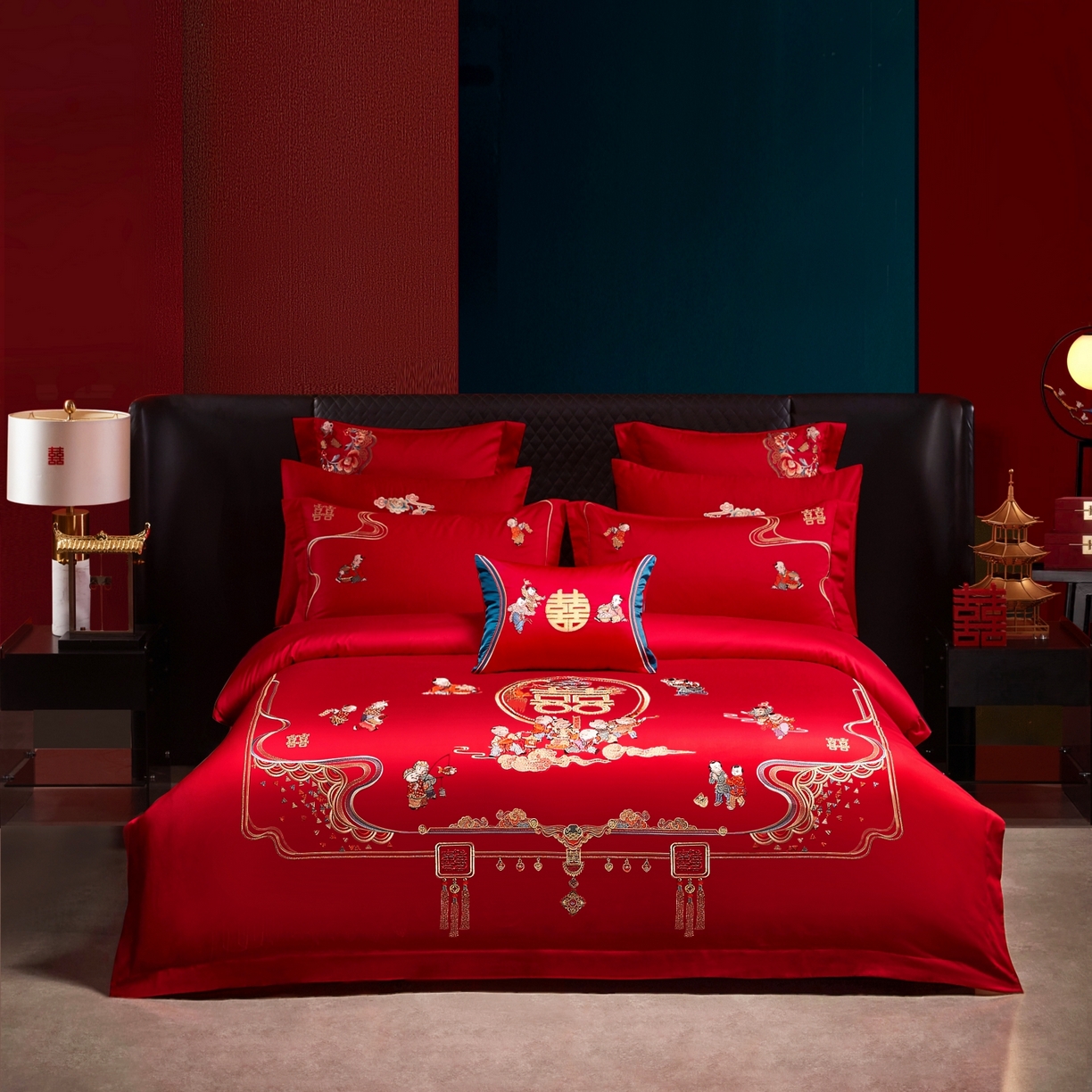 91家纺网 家纺一手货源 找家纺 （总）宏羽纺家纺 2025新款高支高密纯棉婚庆系列四件套