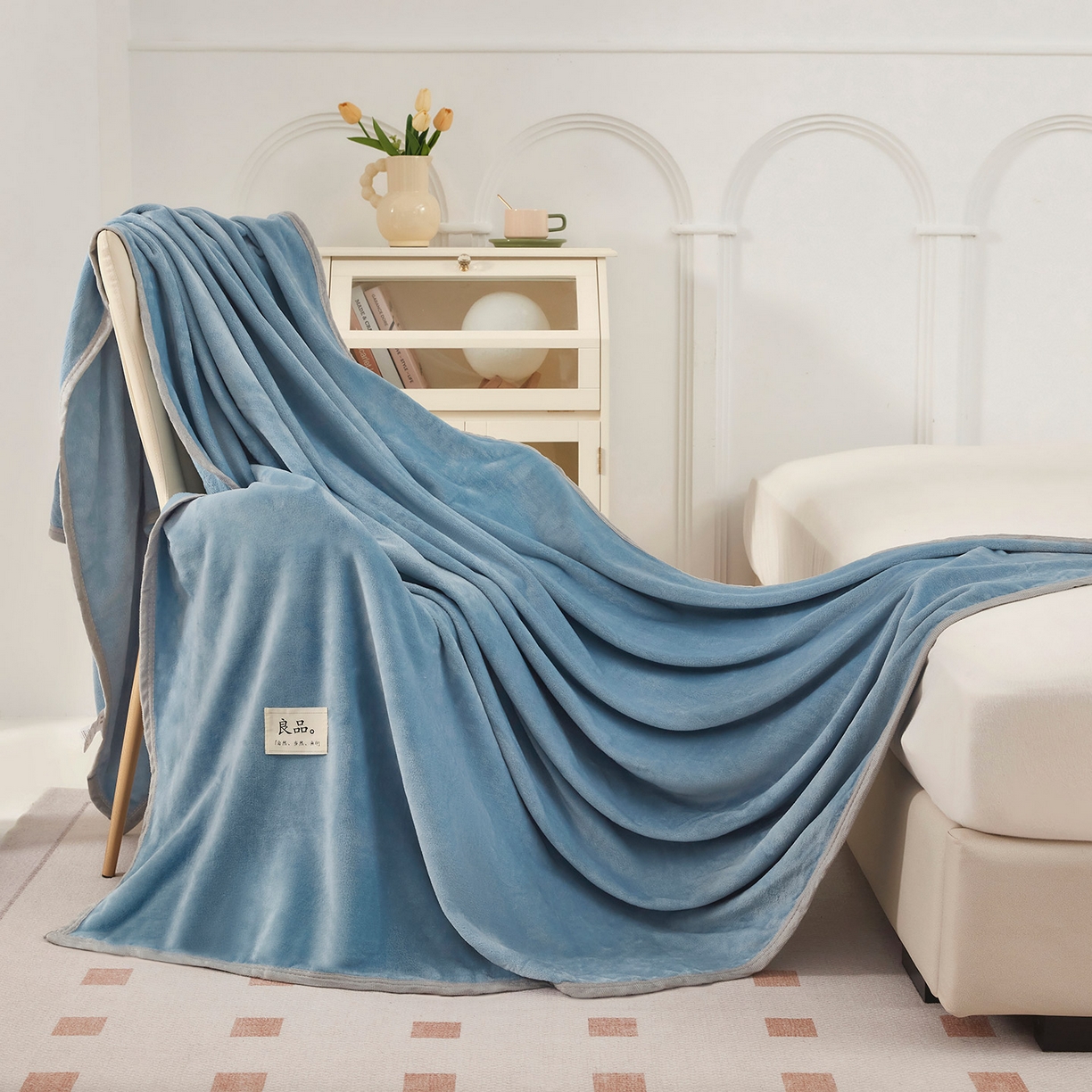 91家纺网 家纺一手货源 找家纺 悦织湾家纺 2025新款牛奶绒毛毯高克重日式良品盖毯毯子办公室休闲沙发毯跨境专供外贸出口 宾利蓝