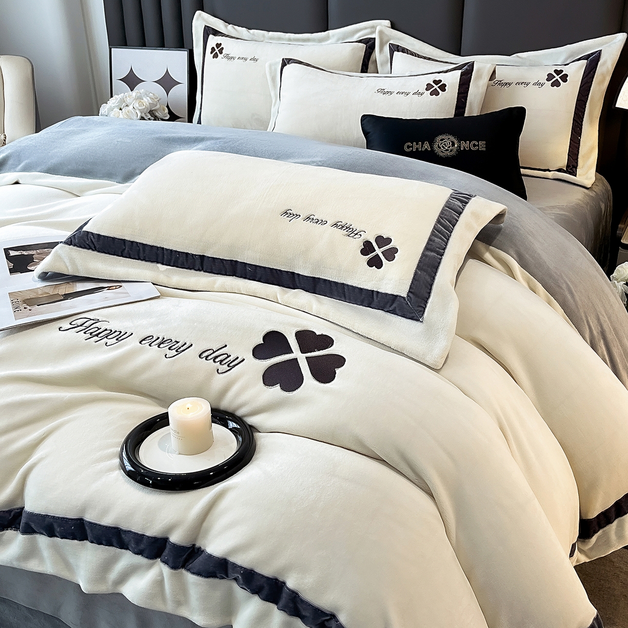 91家纺网 家纺一手货源 找家纺 （总）妮恒美家纺 2025新款牛奶绒刺绣四件套-简爱系列