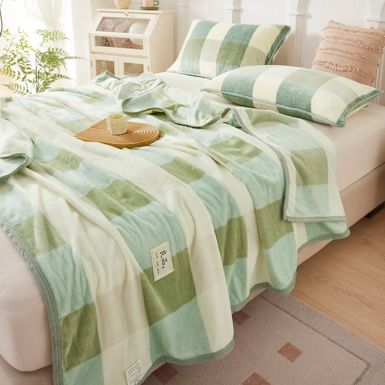 91家纺网 家纺一手货源 找家纺 悦织湾家纺 2025新款牛奶绒毛毯高克重日式良品盖毯毯子办公室休闲沙发毯跨境专供外贸出口 绿大格