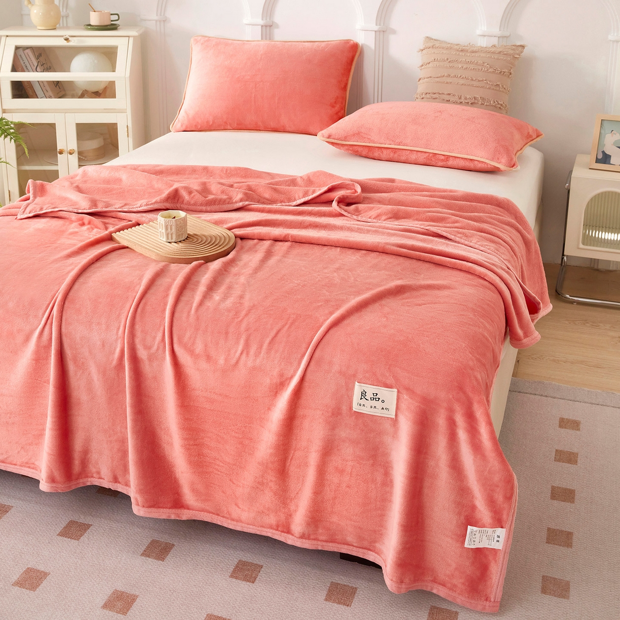 91家纺网 家纺一手货源 找家纺 悦织湾家纺 2025新款牛奶绒毛毯高克重日式良品盖毯毯子办公室休闲沙发毯跨境专供外贸出口 暖粉