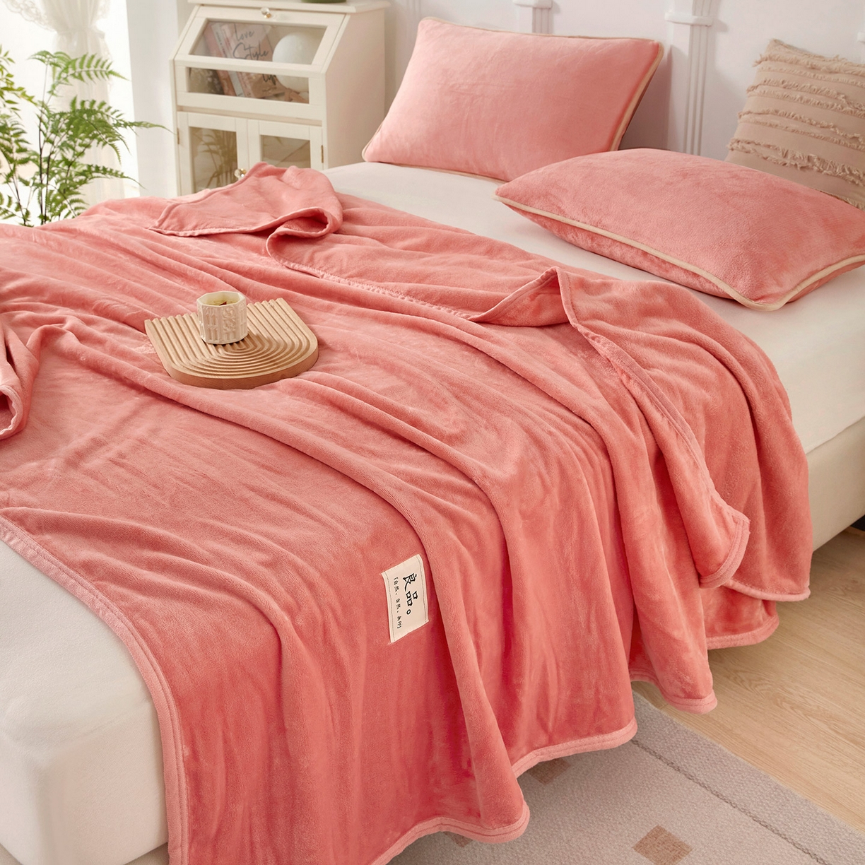 91家纺网 家纺一手货源 找家纺 悦织湾家纺 2025新款牛奶绒毛毯高克重日式良品盖毯毯子办公室休闲沙发毯跨境专供外贸出口 暖粉