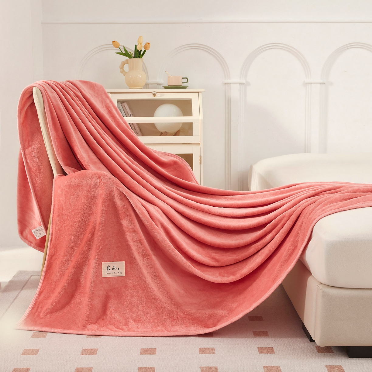 91家纺网 家纺一手货源 找家纺 悦织湾家纺 2025新款牛奶绒毛毯高克重日式良品盖毯毯子办公室休闲沙发毯跨境专供外贸出口 暖粉