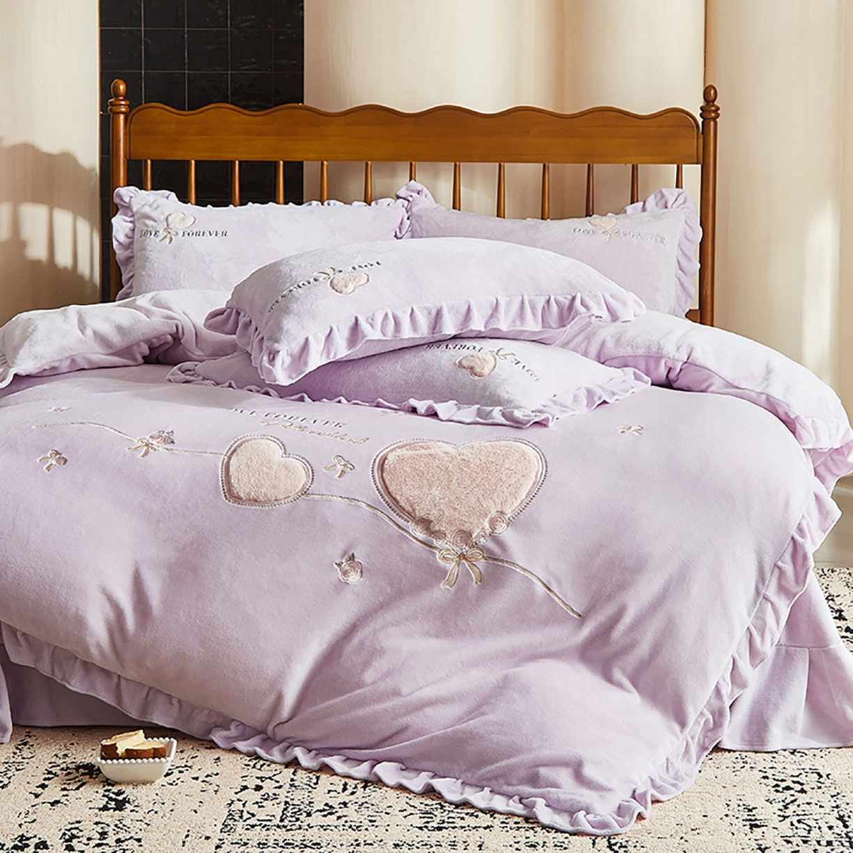卡初家居（原微来） 2025新款秋冬A类亲肤牛奶绒刺绣款四件套-暖阁系列（提供买家秀） 暖阁-优雅紫