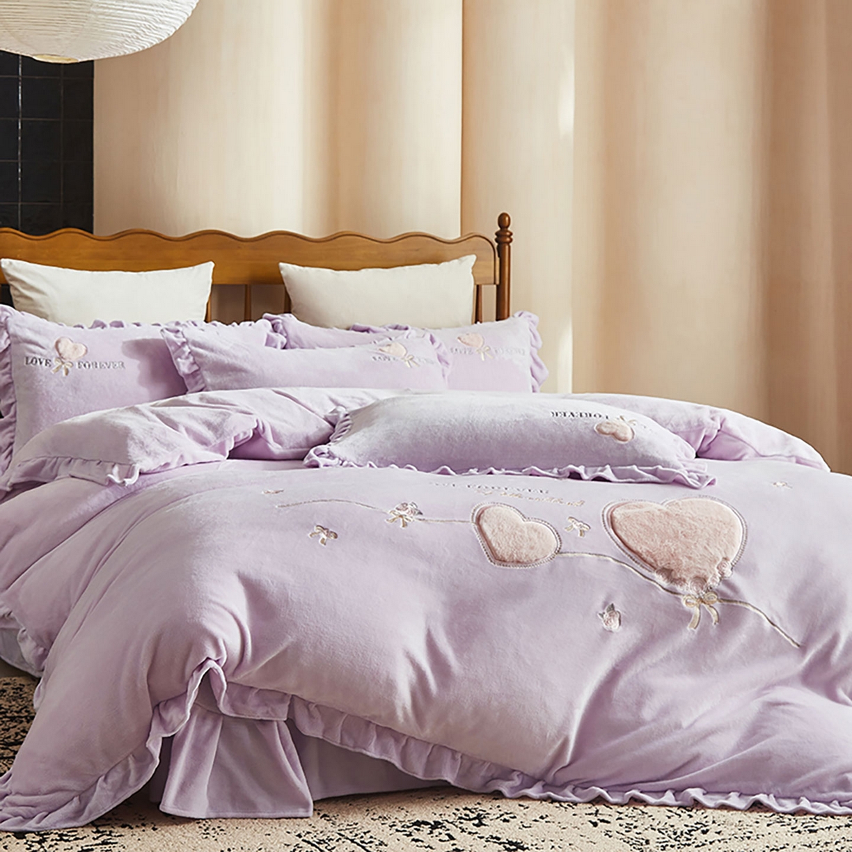 91家纺网 家纺一手货源 找家纺 卡初家居（原微来） 2025新款秋冬A类亲肤牛奶绒刺绣款四件套-暖阁系列（提供买家秀） 暖阁-优雅紫