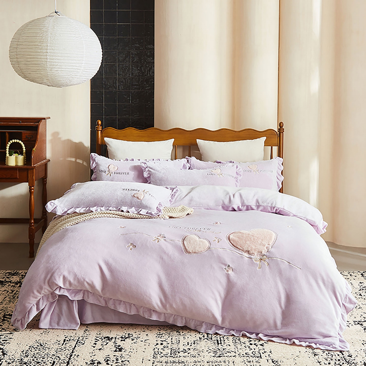 91家纺网 家纺一手货源 找家纺 卡初家居（原微来） 2025新款秋冬A类亲肤牛奶绒刺绣款四件套-暖阁系列（提供买家秀） 暖阁-优雅紫
