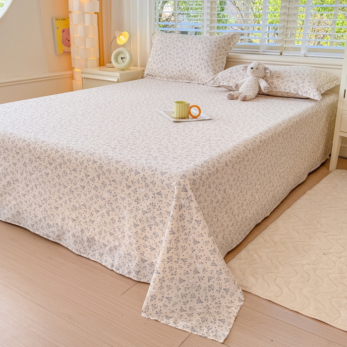 91家纺网 家纺一手货源 找家纺 一诺家居 2025新款A类云感双层纱针织棉印花母婴级裸睡床单三件套 量大可优惠 量大可送货 兔兔花园