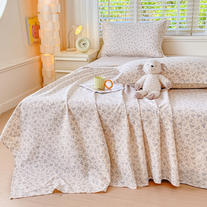 91家纺网 家纺一手货源 找家纺 一诺家居 2025新款A类云感双层纱针织棉印花母婴级裸睡床单三件套 量大可优惠 量大可送货 兔兔花园