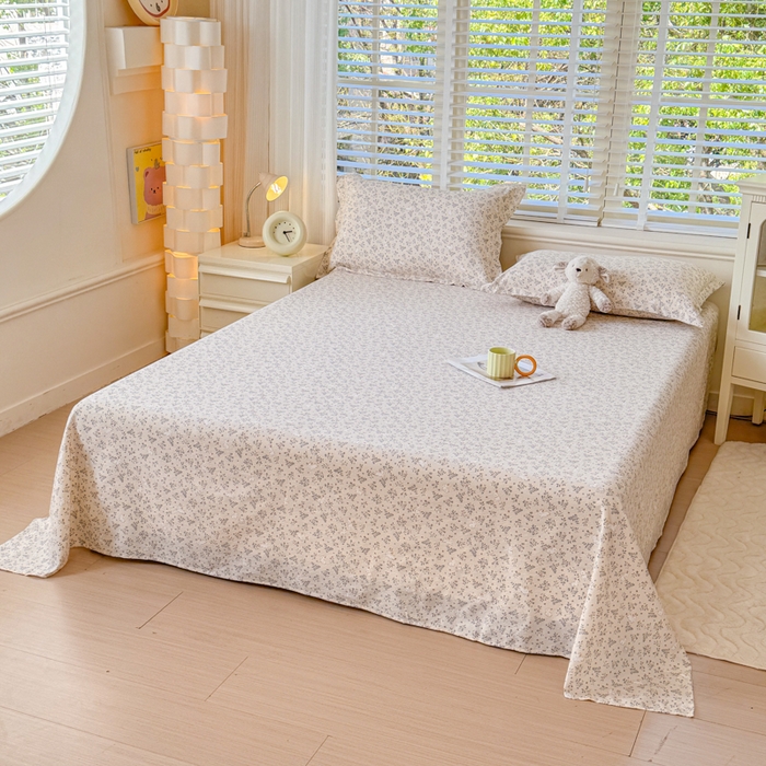 91家纺网 家纺一手货源 找家纺 一诺家居 2025新款A类云感双层纱针织棉印花母婴级裸睡床单三件套 量大可优惠 量大可送货 兔兔花园