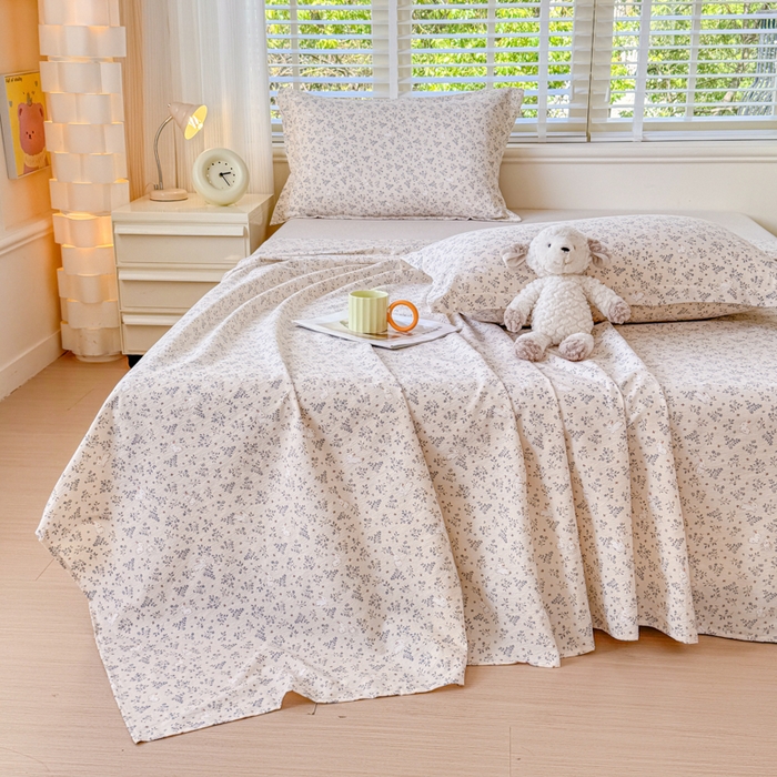 91家纺网 家纺一手货源 找家纺 一诺家居 2025新款A类云感双层纱针织棉印花母婴级裸睡床单三件套 量大可优惠 量大可送货 兔兔花园