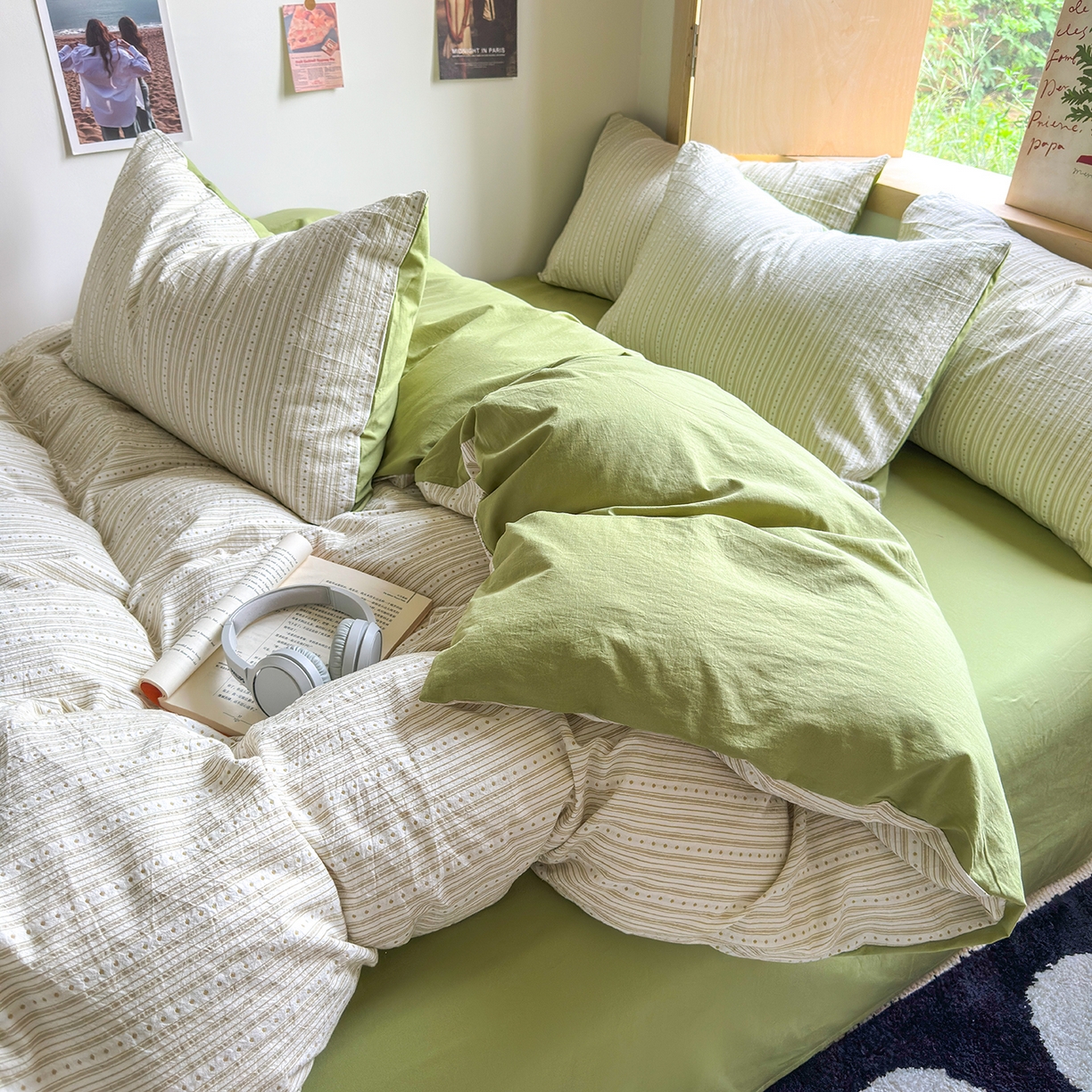 91家纺网 家纺一手货源 找家纺 （总）千朵 2025新款全棉纯棉色织提花水洗棉四件套 富士系列