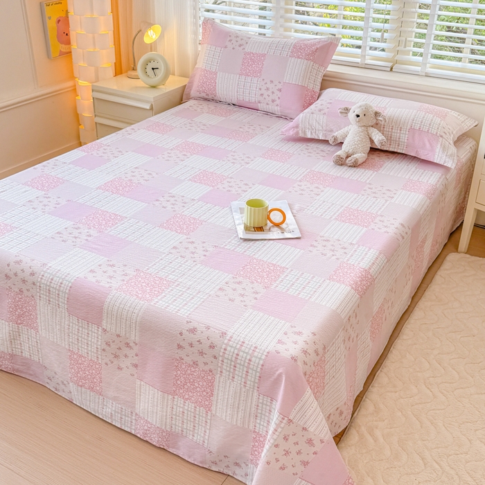 91家纺网 家纺一手货源 找家纺 一诺家居 2025新款A类云感双层纱针织棉印花母婴级裸睡床单三件套 量大可优惠 量大可送货 云纱