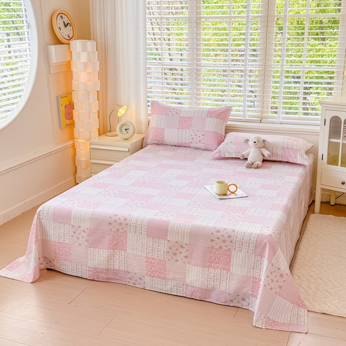 91家纺网 家纺一手货源 找家纺 一诺家居 2025新款A类云感双层纱针织棉印花母婴级裸睡床单三件套 量大可优惠 量大可送货 云纱