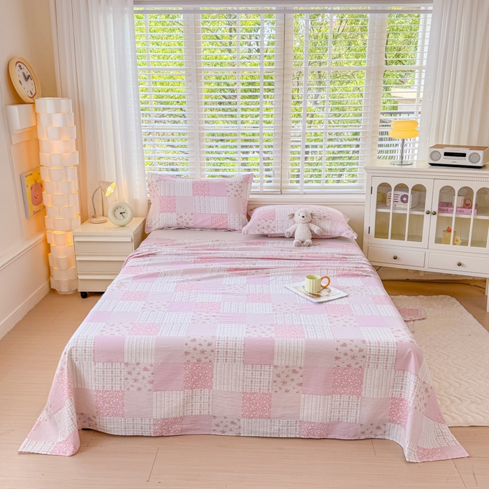 91家纺网 家纺一手货源 找家纺 一诺家居 2025新款A类云感双层纱针织棉印花母婴级裸睡床单三件套 量大可优惠 量大可送货 云纱